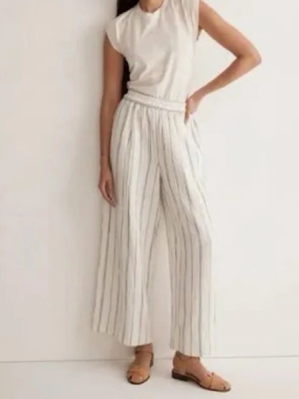 Madewell Untailored WideLeg Crop Pants Striped Lightspun Cotton - Picture 7 of 7